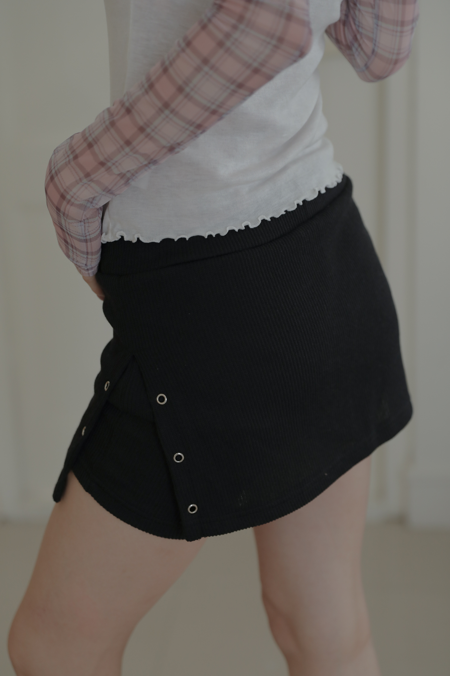 Layered Eyelet Mini Skort #褲裙