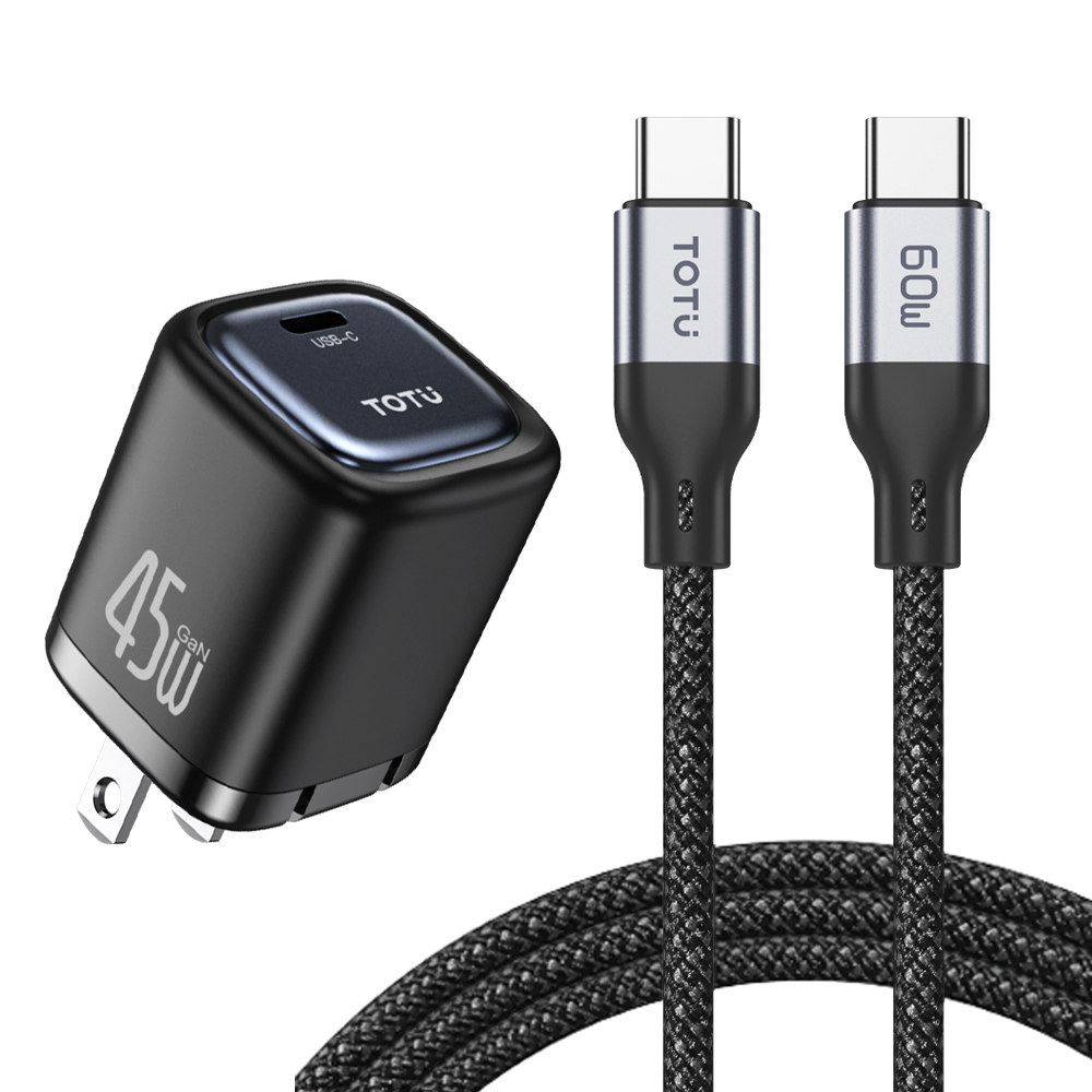 TOTU 拓途 藏藍 45W快充組 GaN氮化鎵充電頭+雙Type-C/PD充電傳輸線 FastPro系列 支援iPhone 17/16