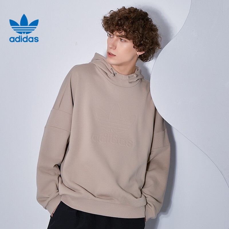 【現貨出清】adidas Originals 奶茶色 LOGO 男女款帽T 長袖 GT7301 XS號