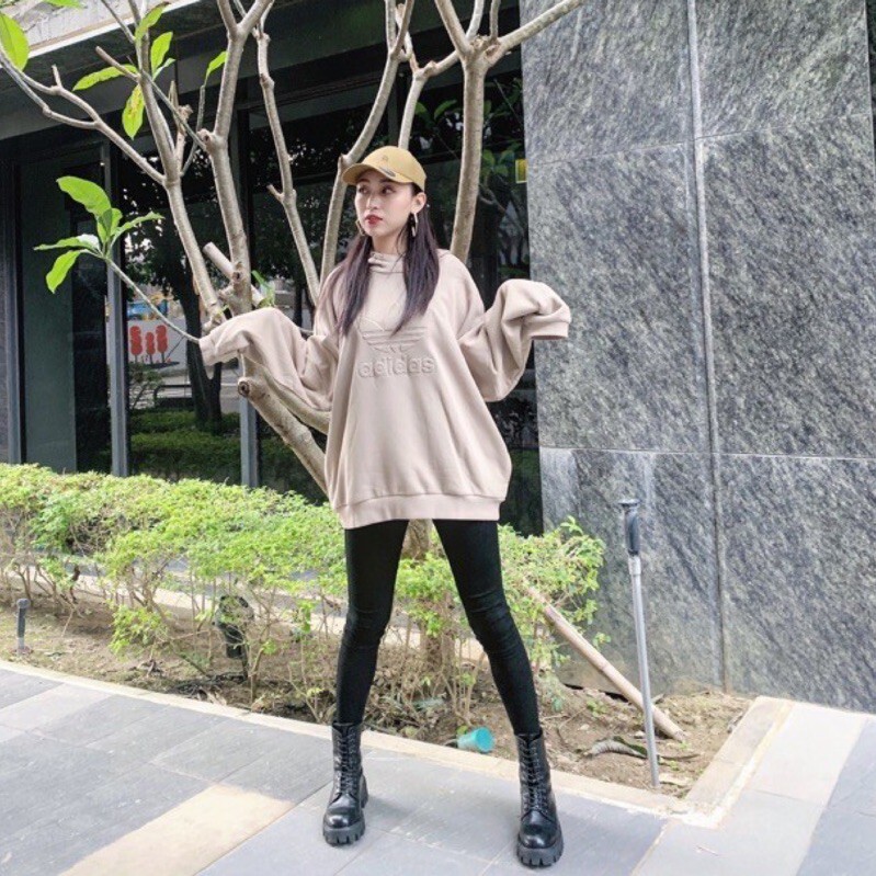 【現貨出清】adidas Originals 奶茶色 LOGO 男女款帽T 長袖 GT7301 XS號