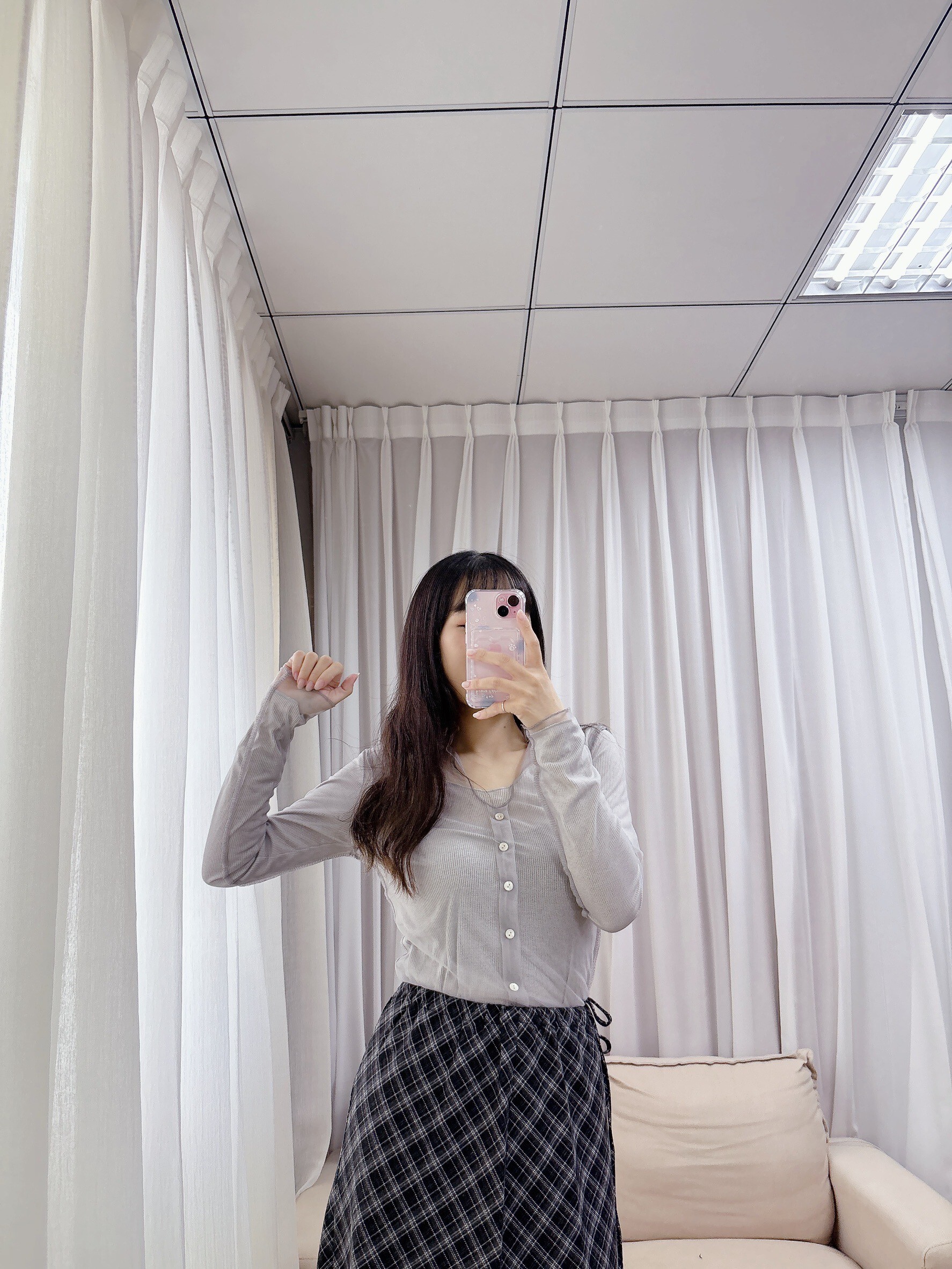 兩件式V領透紗上衣