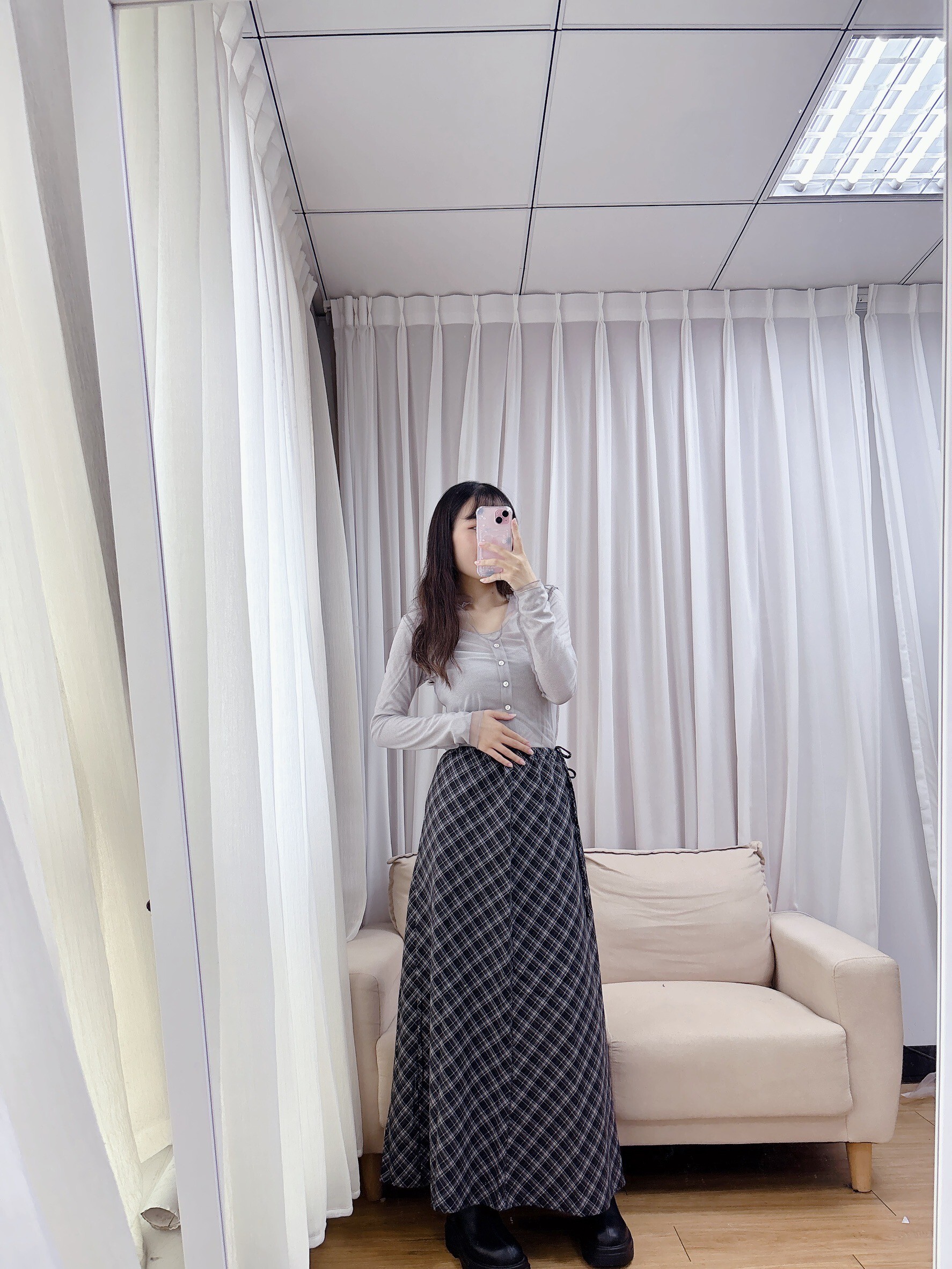 兩件式V領透紗上衣