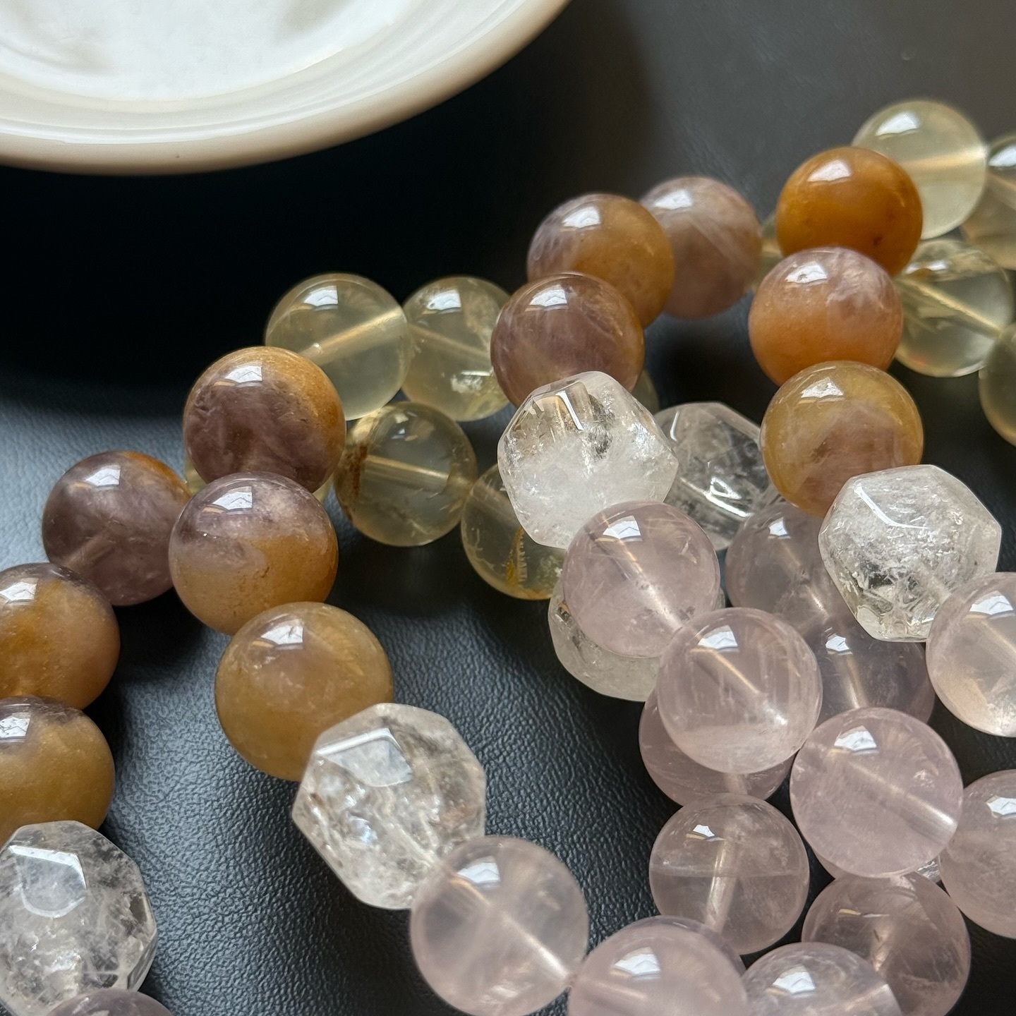 [原石] 紫黃兔毛水晶+白水晶+星光粉晶+星光黃水晶 設計款手串