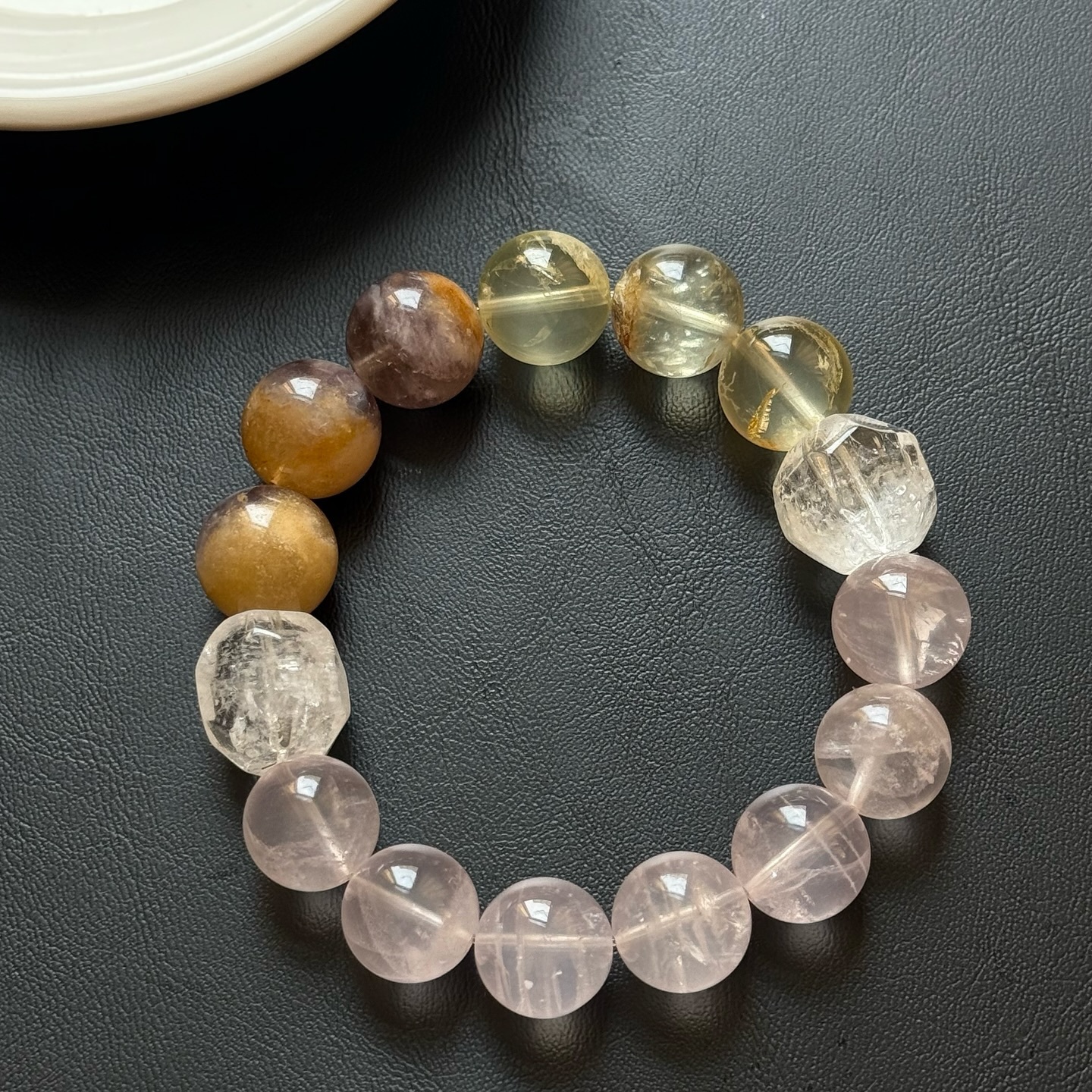 [原石] 紫黃兔毛水晶+白水晶+星光粉晶+星光黃水晶 設計款手串