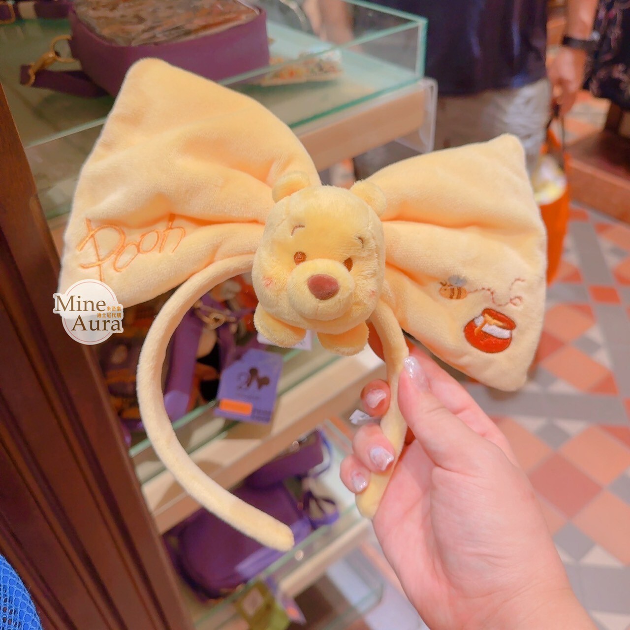 小熊維尼 Winnie the Pooh 立體絨毛 蝴蝶結 大頭 造型 髮圈 髮箍 -香港迪士尼樂園