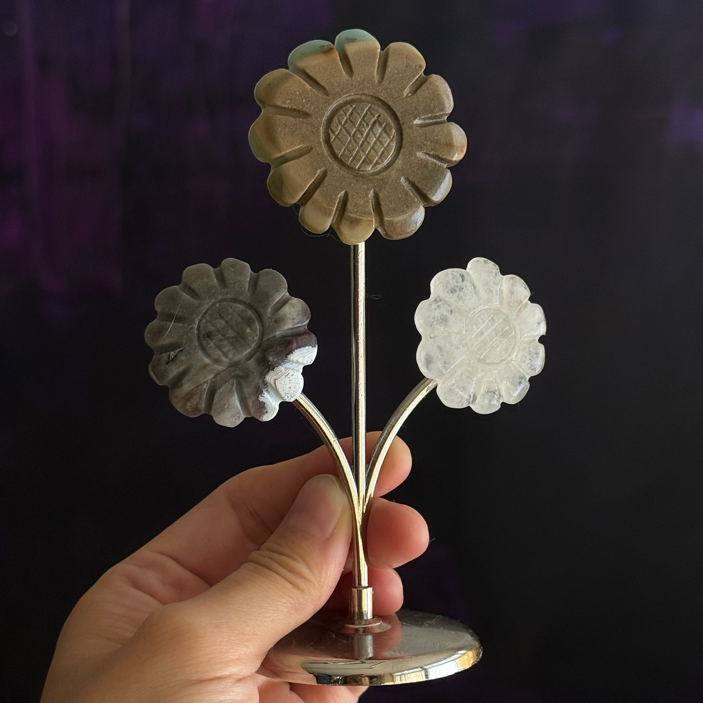 [原石] 水晶向日葵 擺飾 綠櫻花瑪瑙+墨西哥瘋狂瑪瑙+白水晶