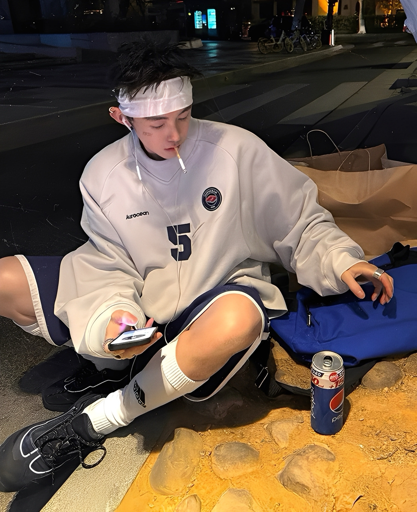 重磅 數字 設計 刺繡 寬鬆 長袖 大學T