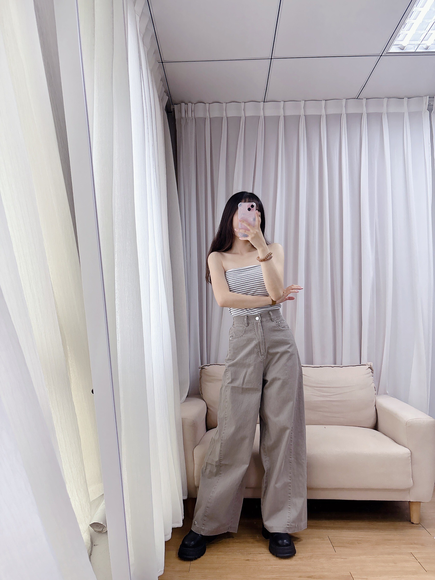 條紋開岔背心+雙拉鍊外套