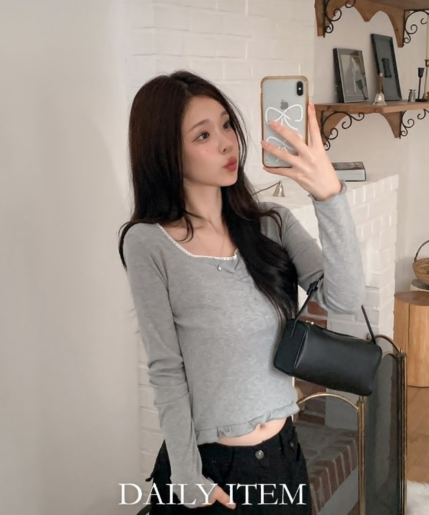 早秋預訂｜褶皺蕾絲荷葉邊長袖上衣