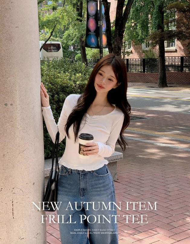 早秋預訂｜褶皺蕾絲荷葉邊長袖上衣