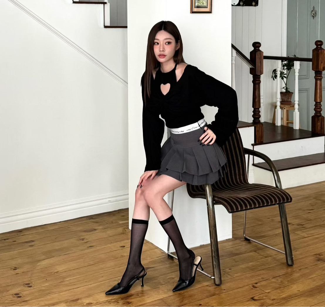 簽字鬆緊蛋糕百褶短裙