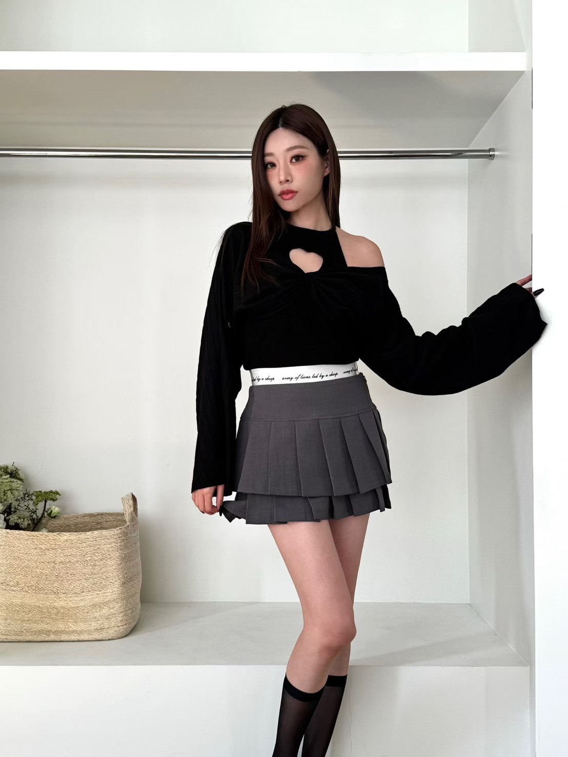 簽字鬆緊蛋糕百褶短裙