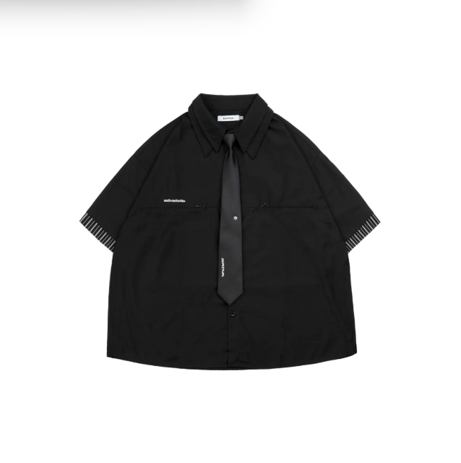 SATIVA品牌 條紋袖口反折解構襯衫 (附領帶) TS-03