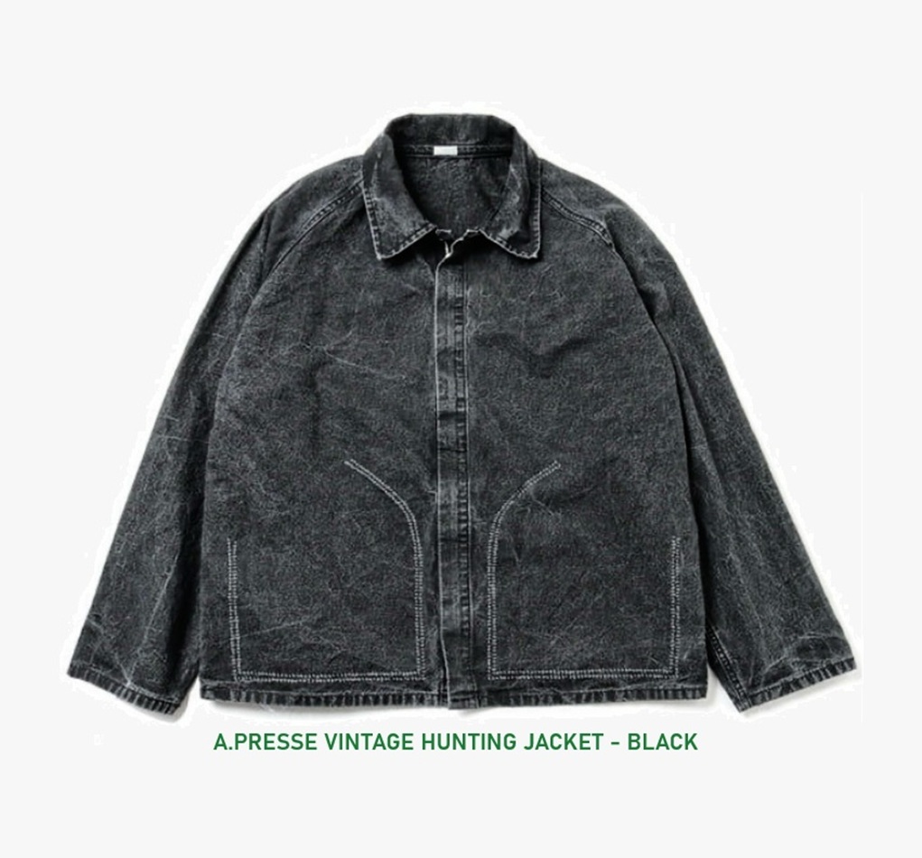 RE-STOCK: A.PRESSE 2025 VINTAGE HUNTING JACKET - BLACK PRE ORDER ITEM (預訂中)