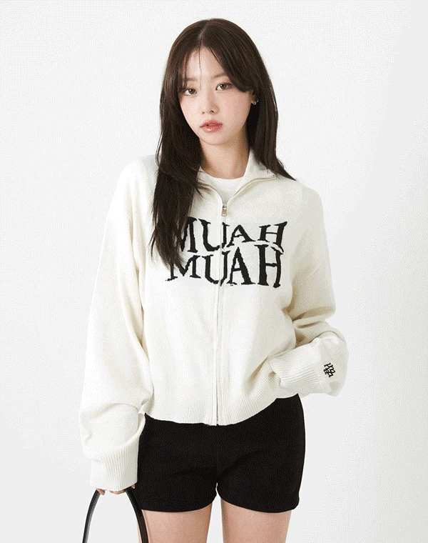 muah muah - JACQUARD KNIT ZIPUP CARDIGAN (2 COLORS)