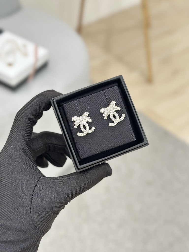 CHANEL Bow Stud Earrings ABA922