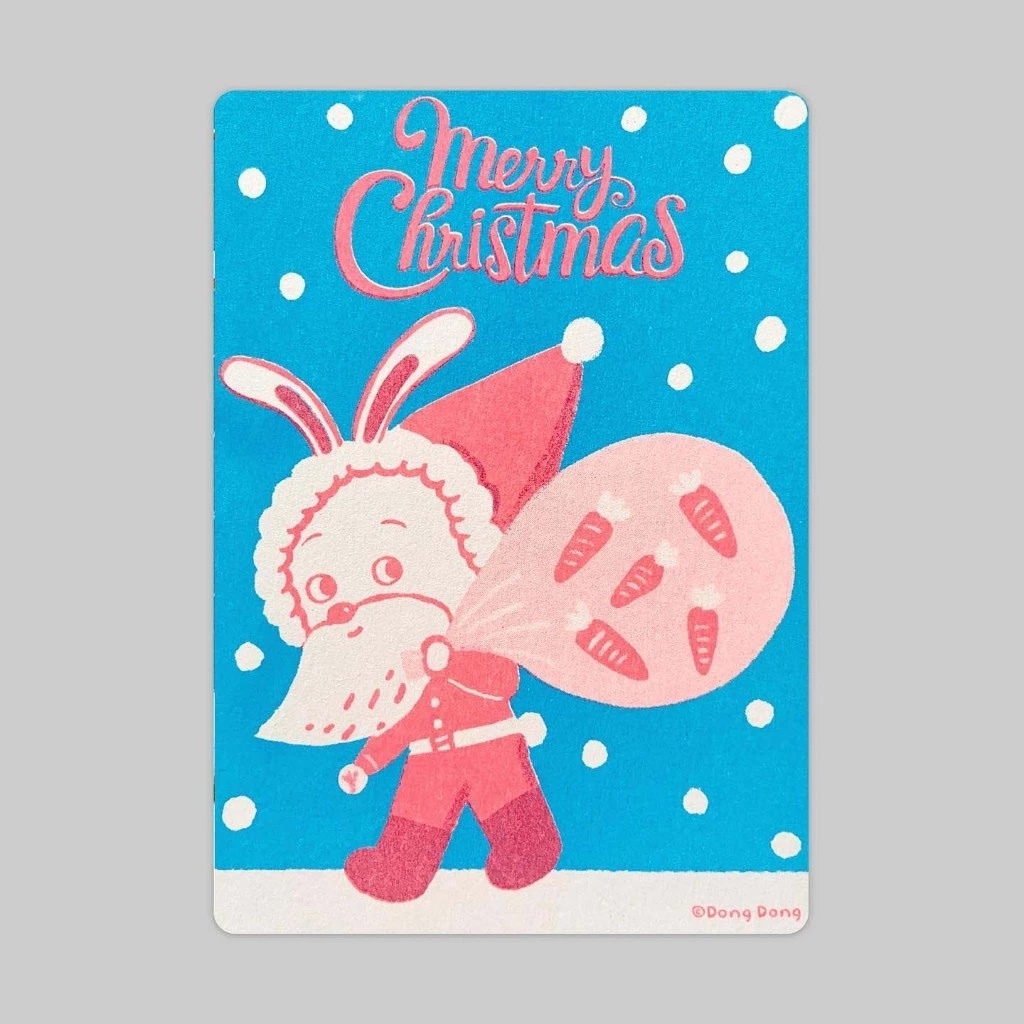 聖誕兔公公/孔版印刷明信片/復古明信片