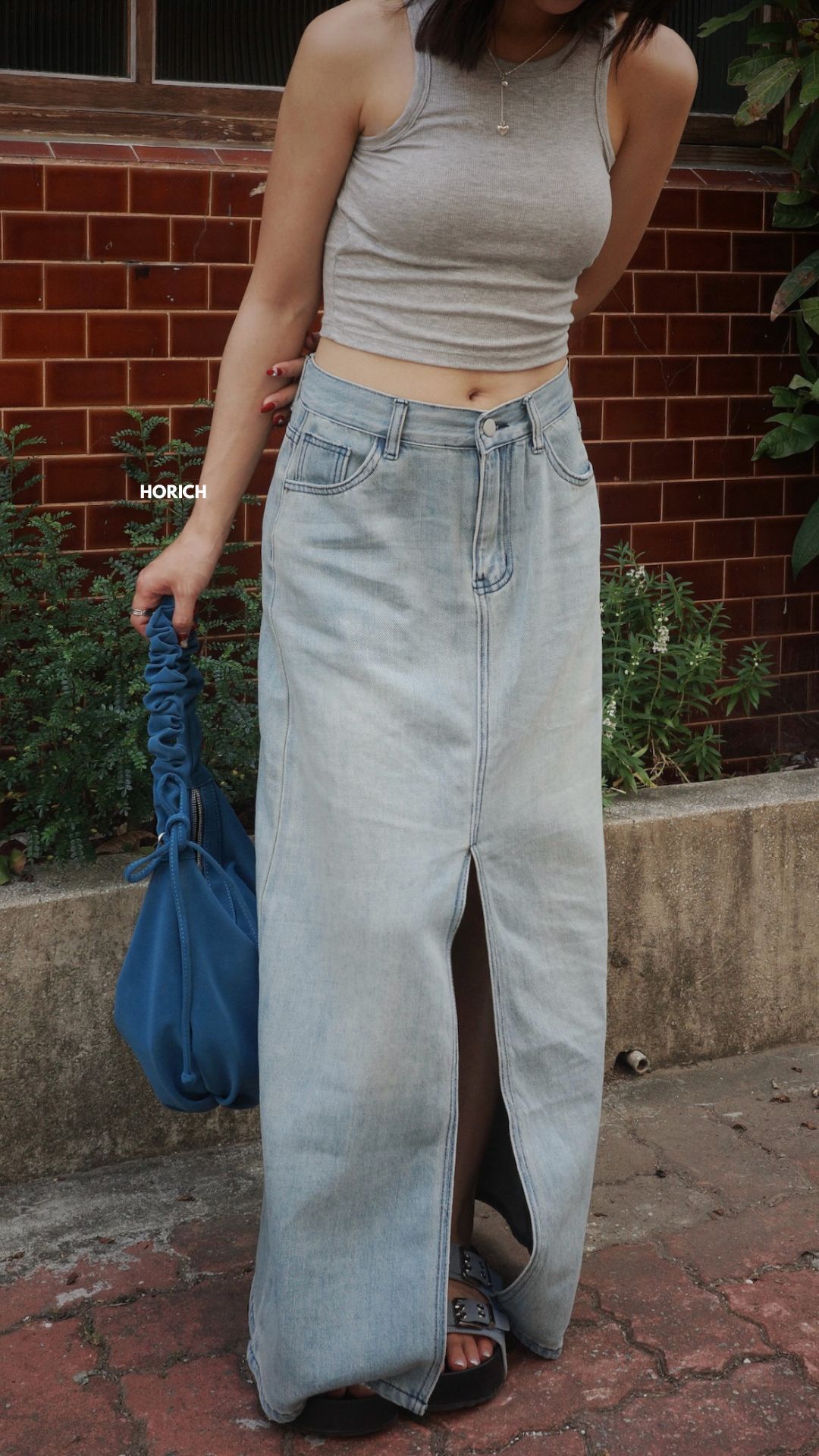 𝗝𝘂𝗹𝘆.𝟮𝟵/3311-高腰前開杈長裙(3色)S-XL-淺藍色