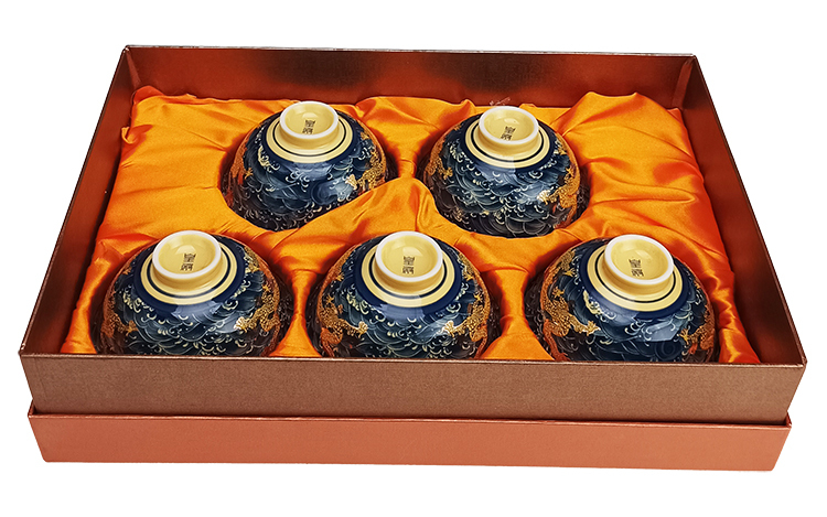 鹿港窯禮品館｜富貴金龍5入平安杯組推薦 吉祥茶具禮盒 送禮自用保平安