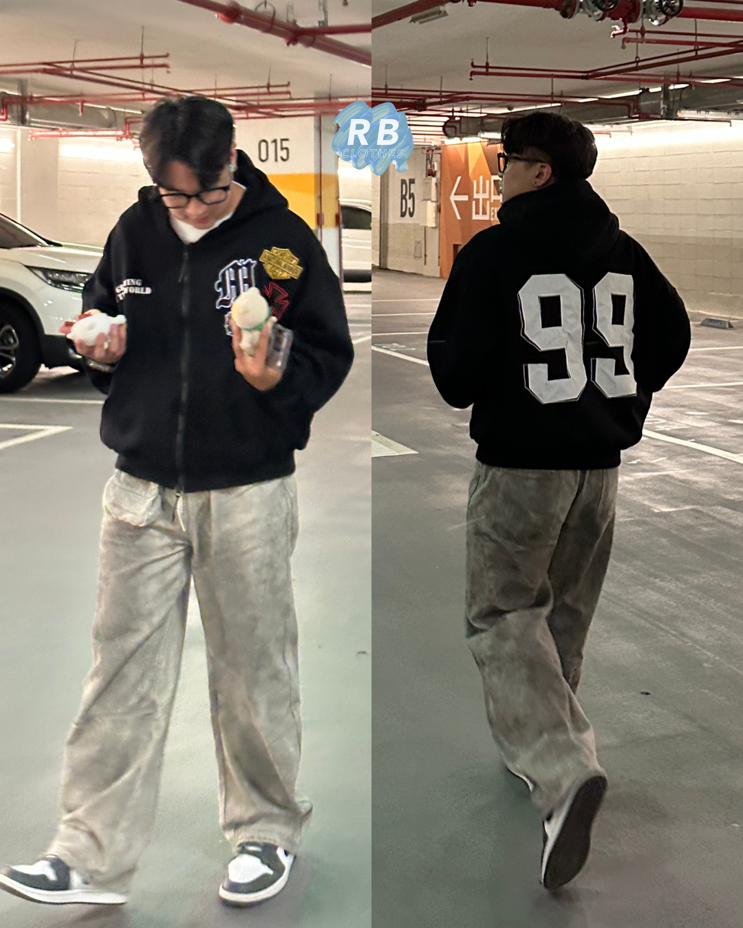 『RB』做舊刷色3D剪裁吊環小包牛仔長褲
