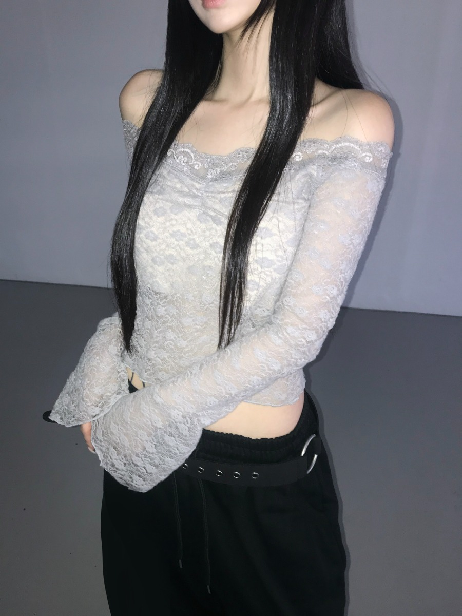 【代購】THEAIRTOWN amelia off lace bl 一字領 蕾絲 露肩 長袖 上衣