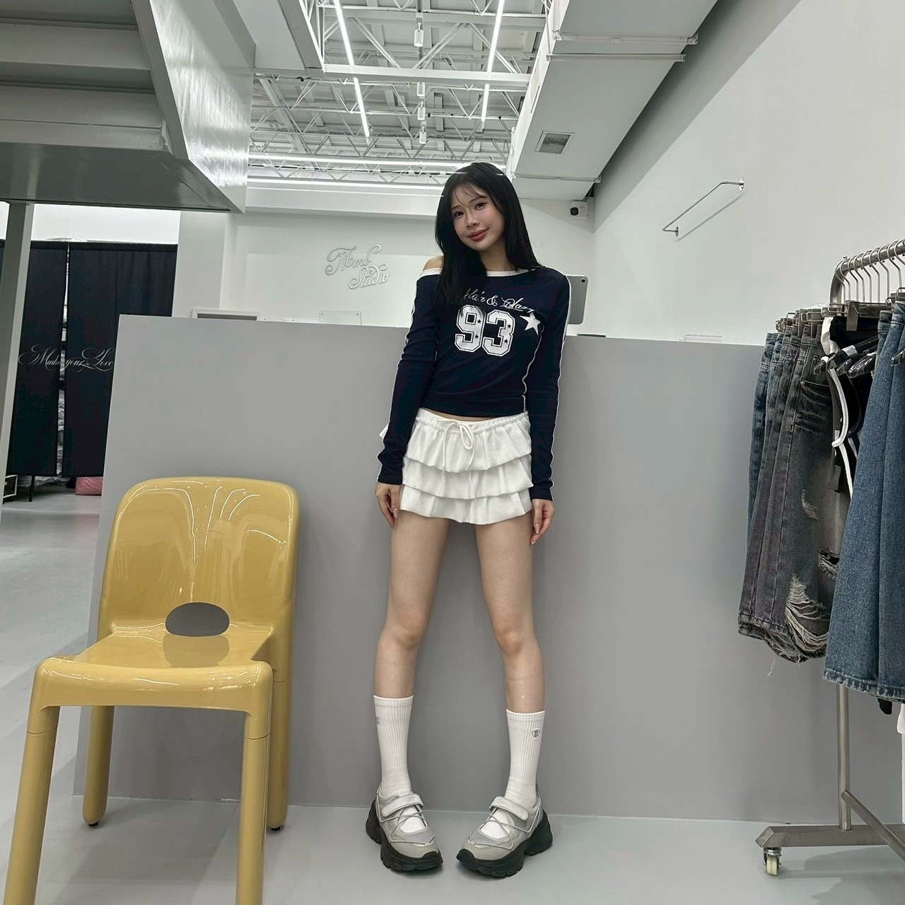 少女風93斜領邊條上衣