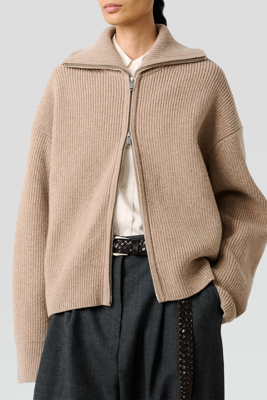 Studio Nicholson｜SANDOS 落肩高領拉鍊羅紋針織衫