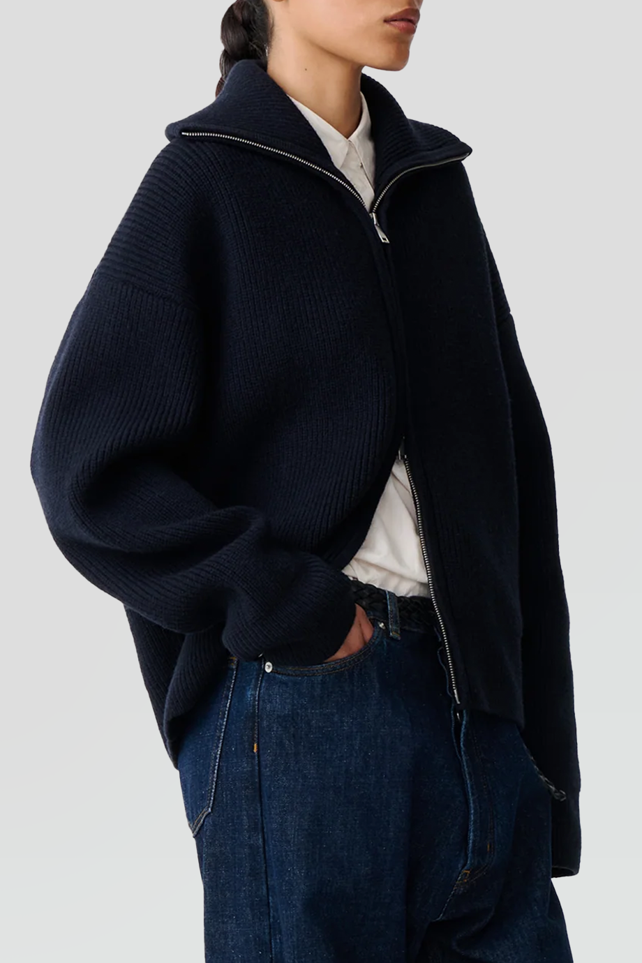 Studio Nicholson｜SANDOS 落肩高領拉鍊羅紋針織衫