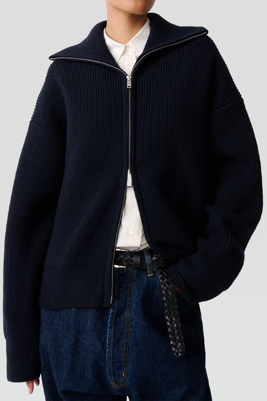 Studio Nicholson｜SANDOS 落肩高領拉鍊羅紋針織衫