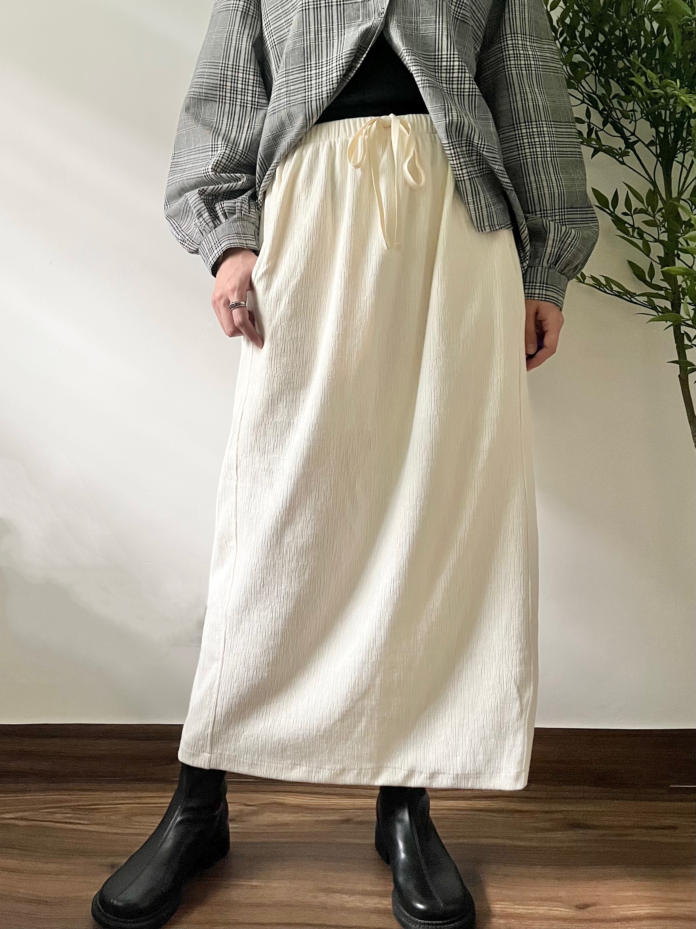 🌿軟皺紙布 直身裙