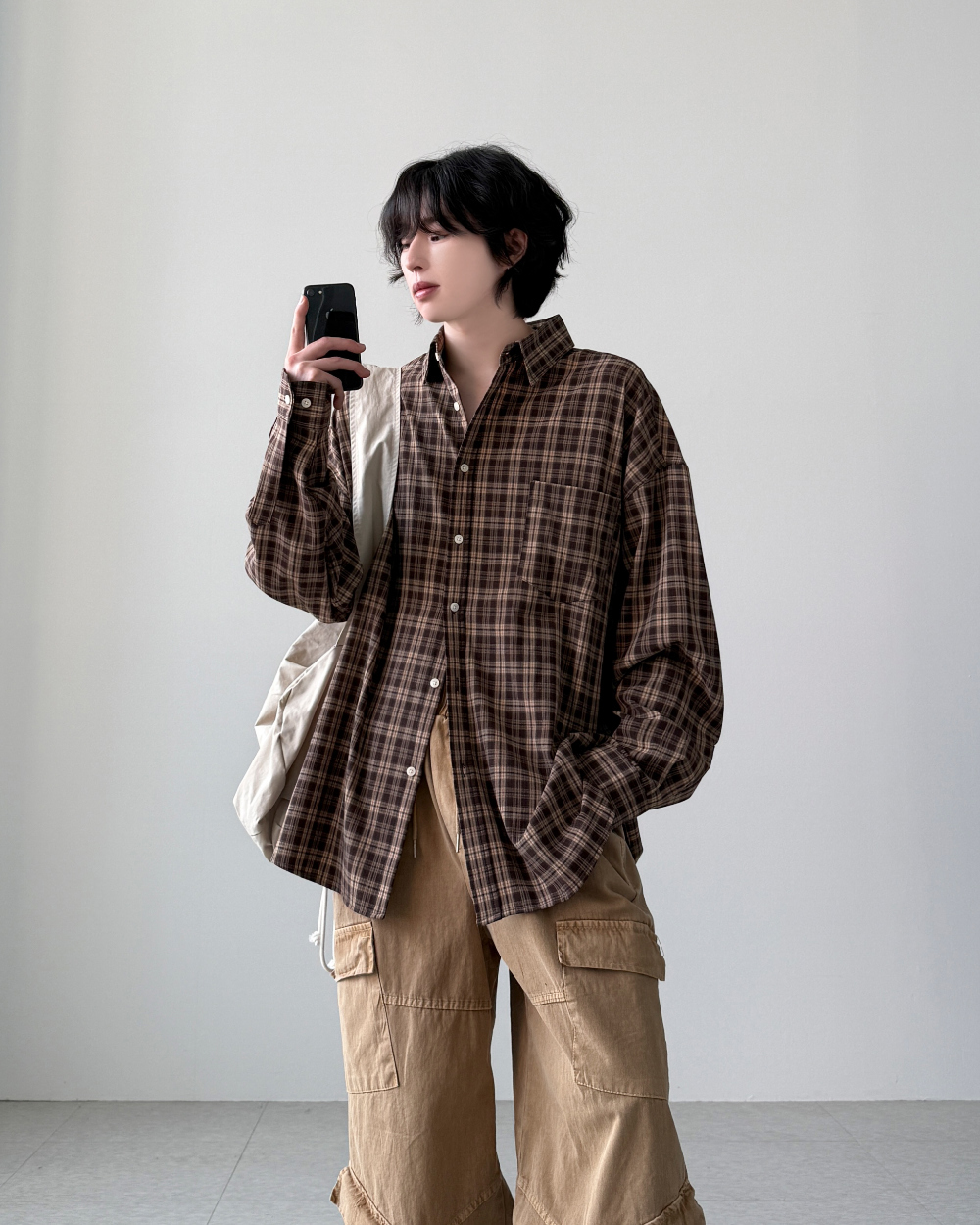 Kevin 亞麻人造絲格紋襯衫