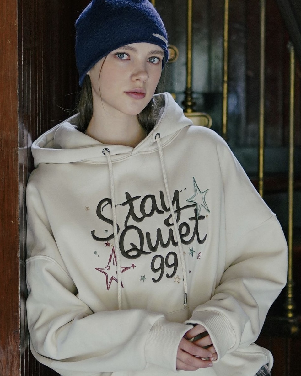 <預購> 韓國WV PROJECT 電繡Stay Quiet 99 高磅刷毛帽T