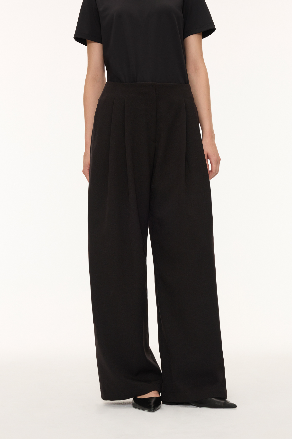 DELA 高腰打褶長褲 女（黑）