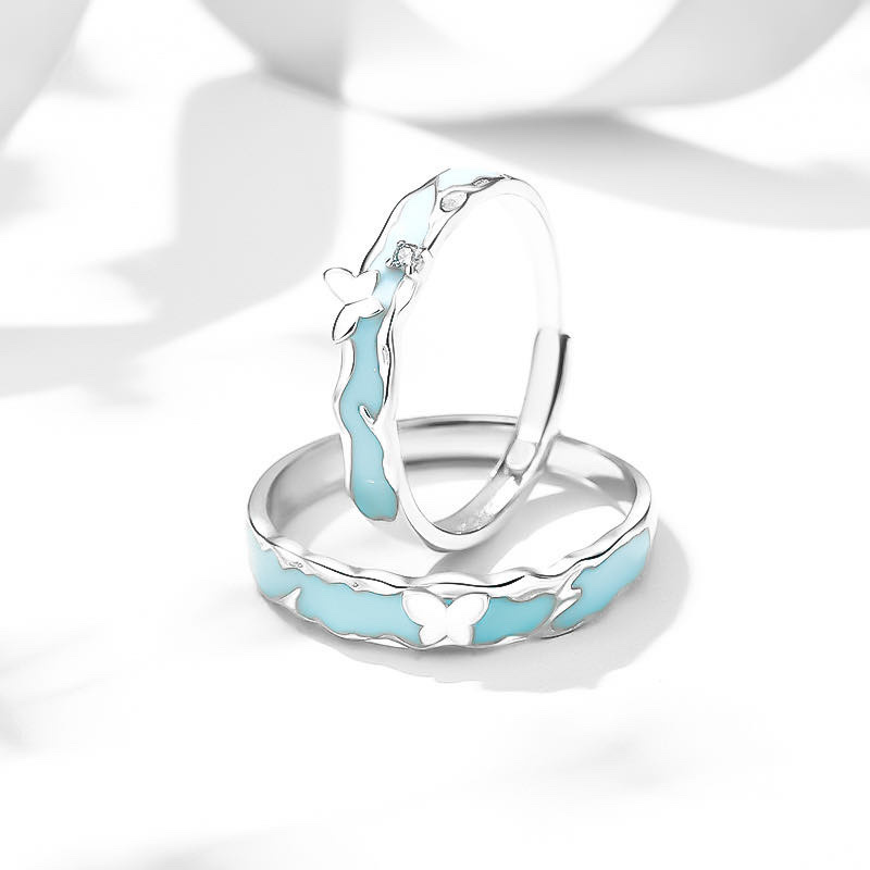 「伴蝶🦋」夜光情侶戒指💍 ｜S925純銀｜免費刻字✒️ ｜夜光對戒✨