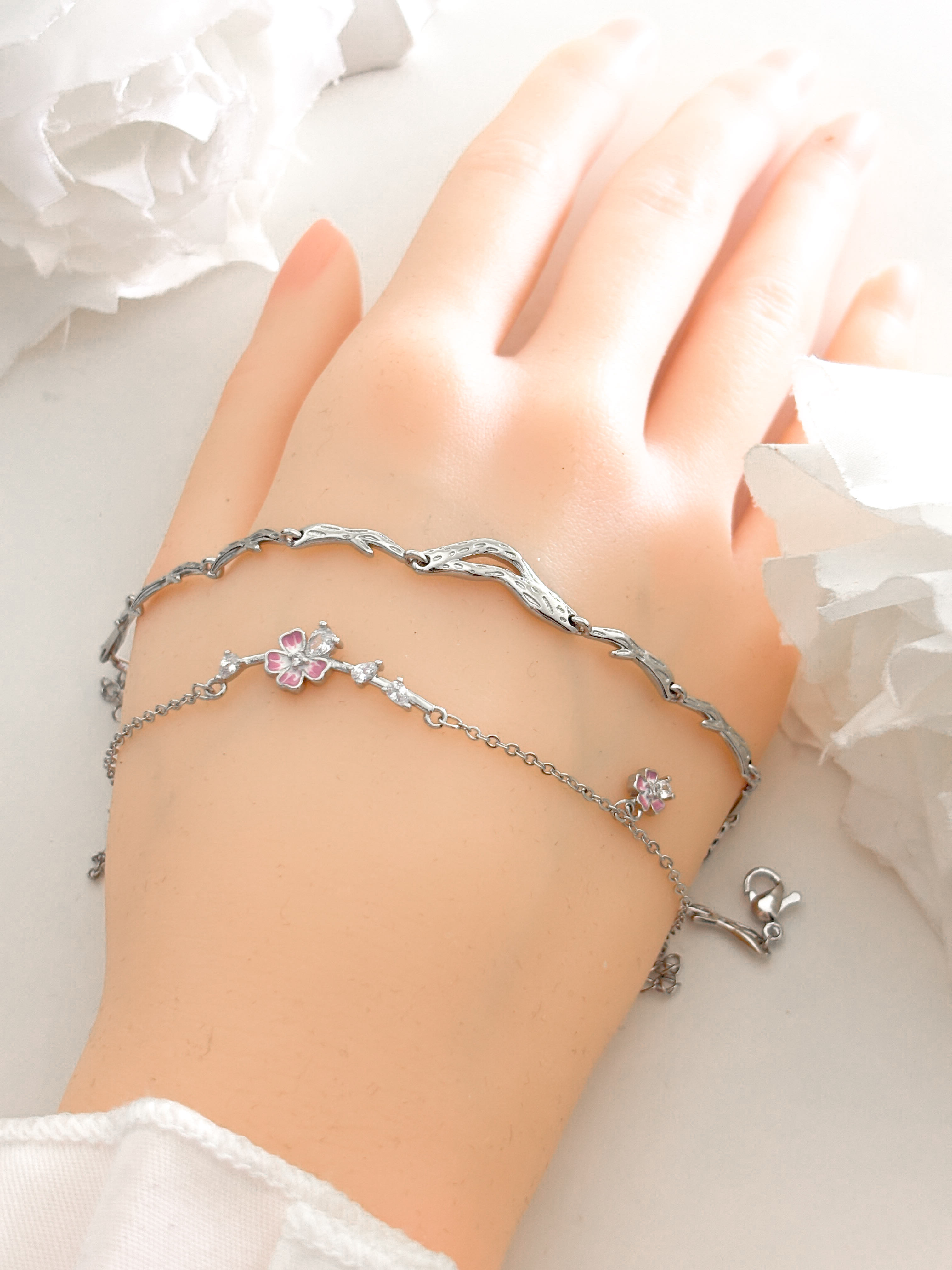 「花🌺枝相依」情侶手鏈 | 鍍銀 | 免費刻字