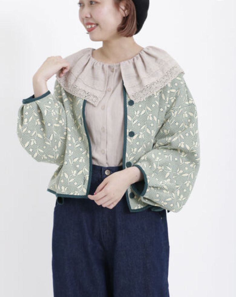 復古感配色提花無領外套 【日本直送】
