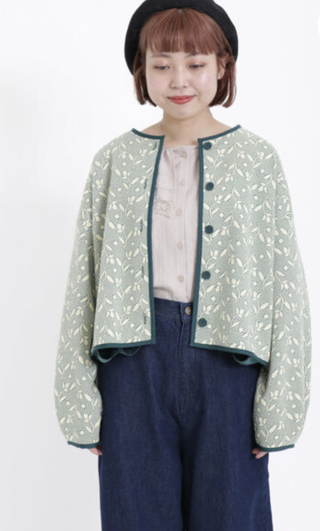 復古感配色提花無領外套 【日本直送】