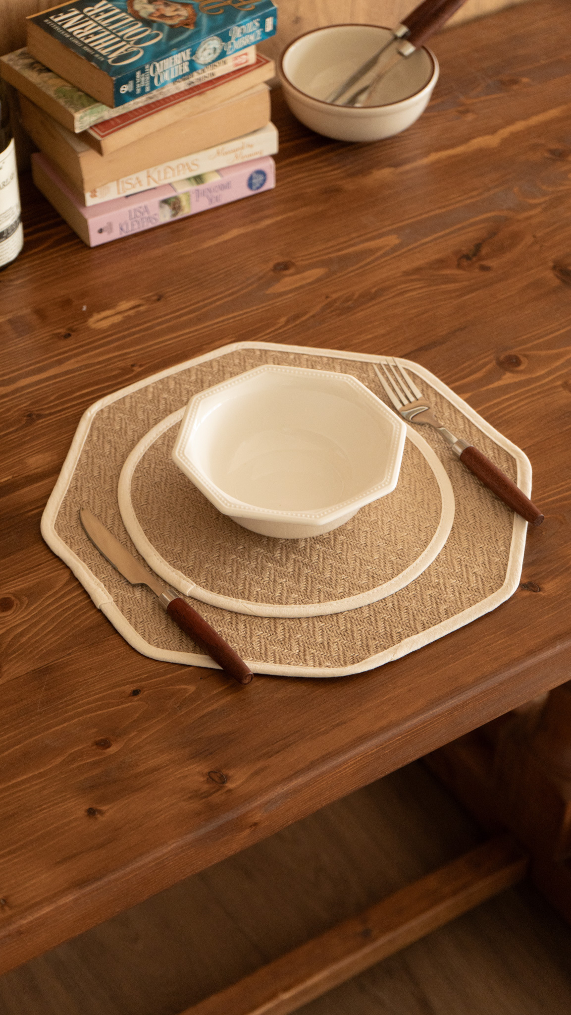 LINEN棉麻雙層圓形餐墊