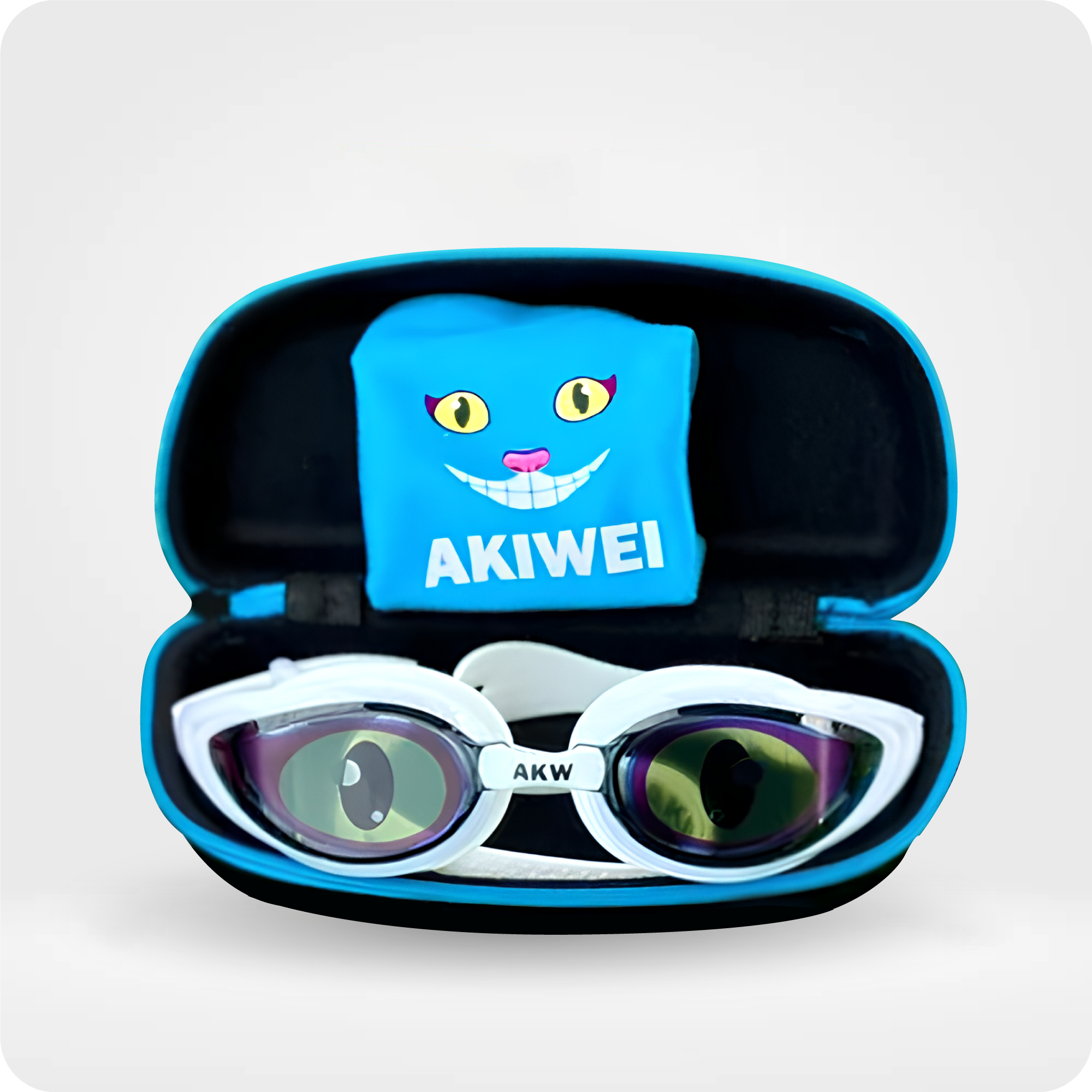 AKIWEI 超強防霧 貓貓泳鏡－黑白版