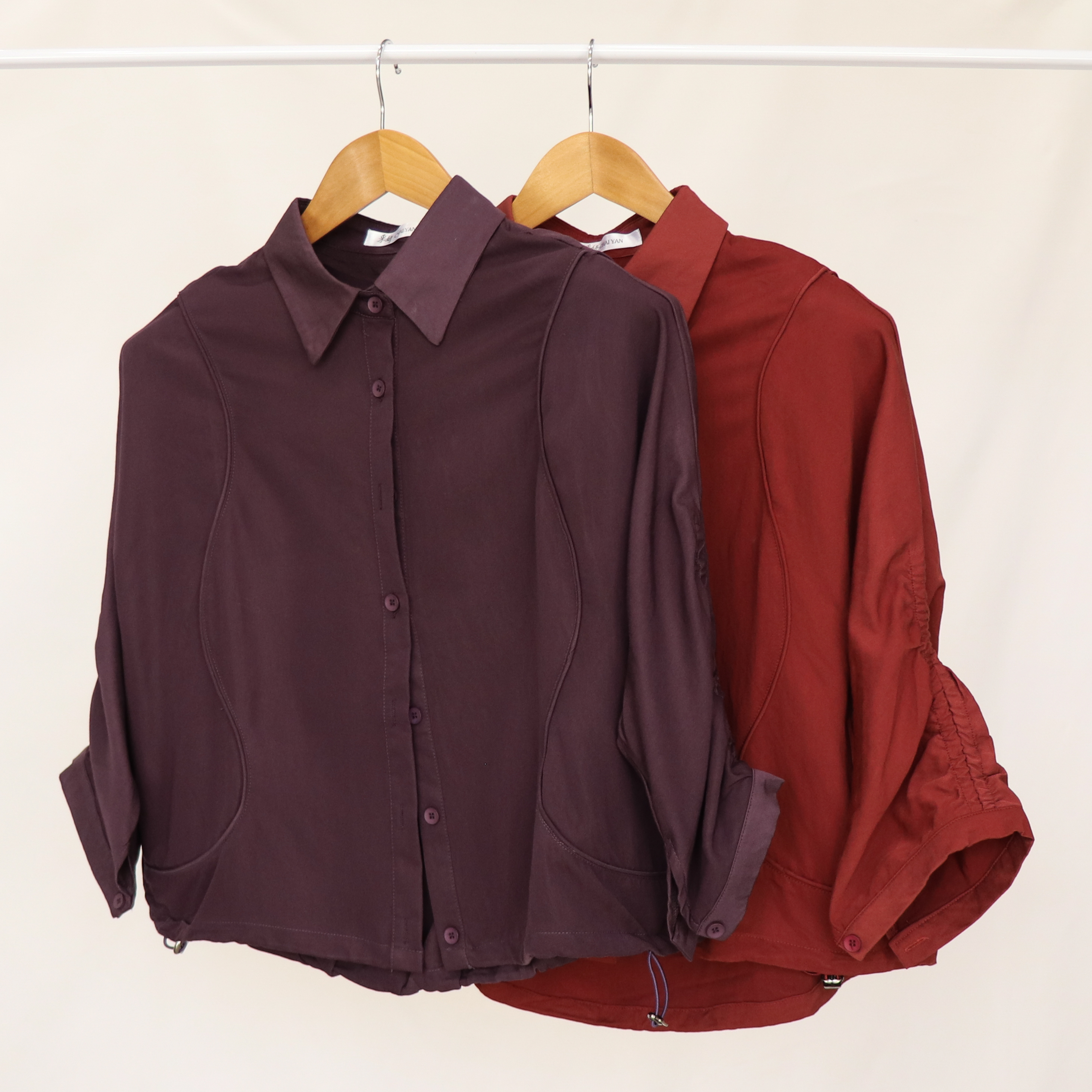 波浪滾邊鬆緊抓皺袖襯衫外套