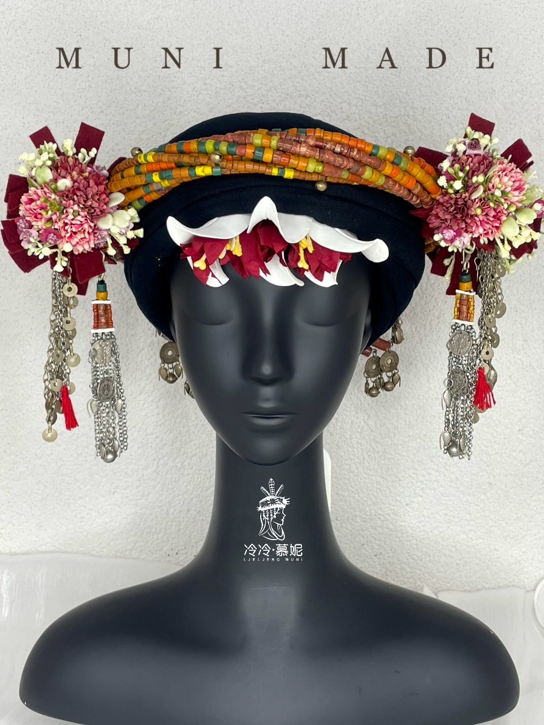 M-No.65貿易老珠配花轉珠頭飾