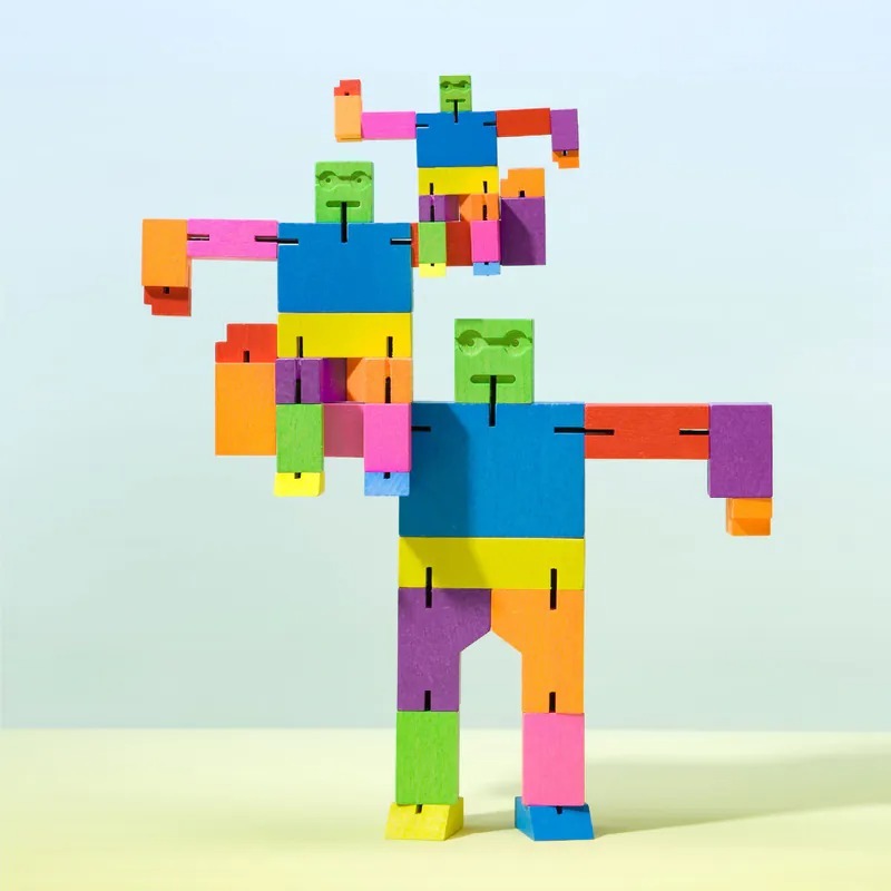 Cubebot 酷比人【酷炫彩三件組】木製變形積木機器人(迷你+小型+中型)