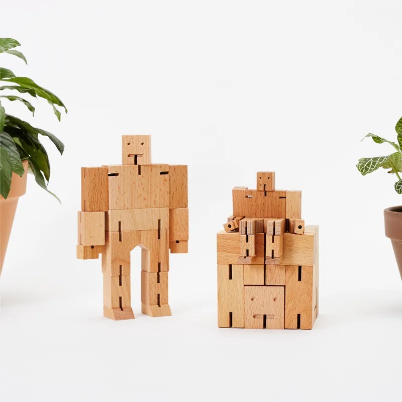 Cubebot 酷比人【樸實木三件組】木製變形積木機器人(迷你+小型+中型)