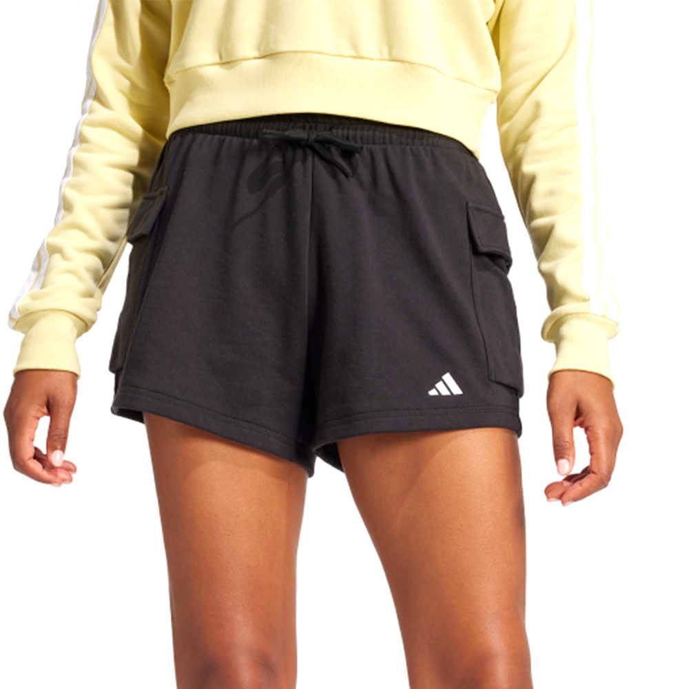 Adidas W Sl Ft Sho 女款 黑色 寬鬆 抽繩 工裝 口袋 休閒 運動 短褲 JD9944