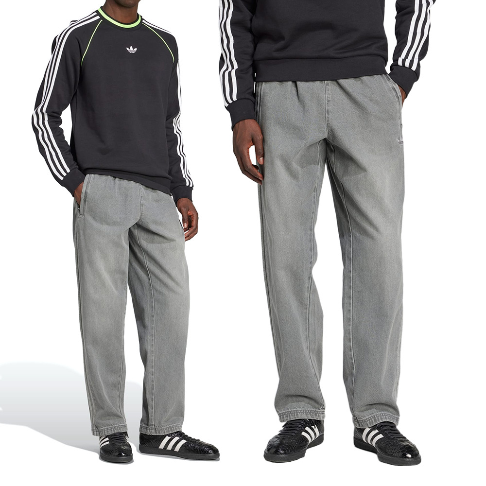 Adidas Denim Tp 男款 灰色 寬鬆 水洗 刷舊 丹寧 休閒 運動 長褲 JW5920