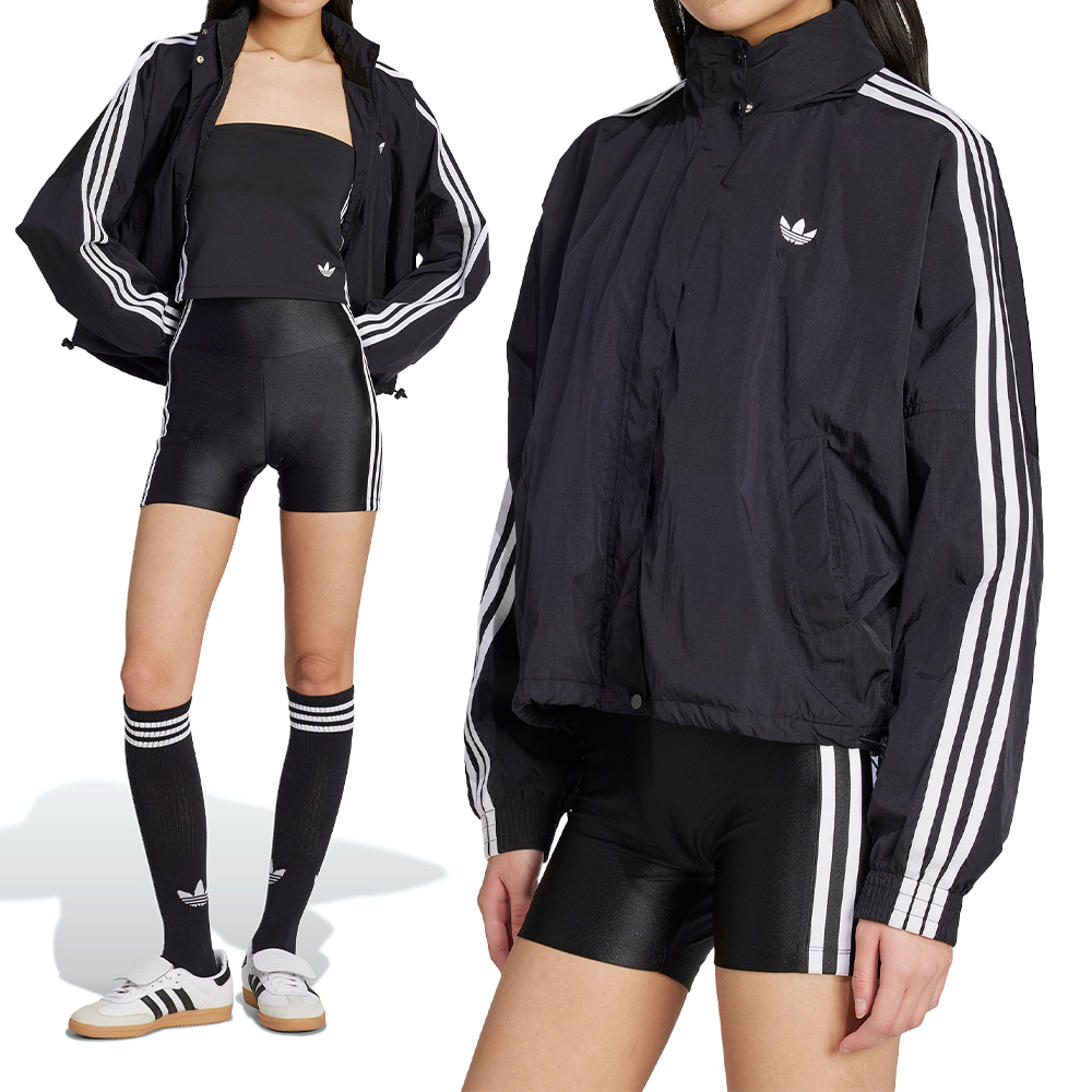 Adidas 3S Windbreaker 女款 黑色 立領 防風 夾克 休閒 運動 外套 JX1451