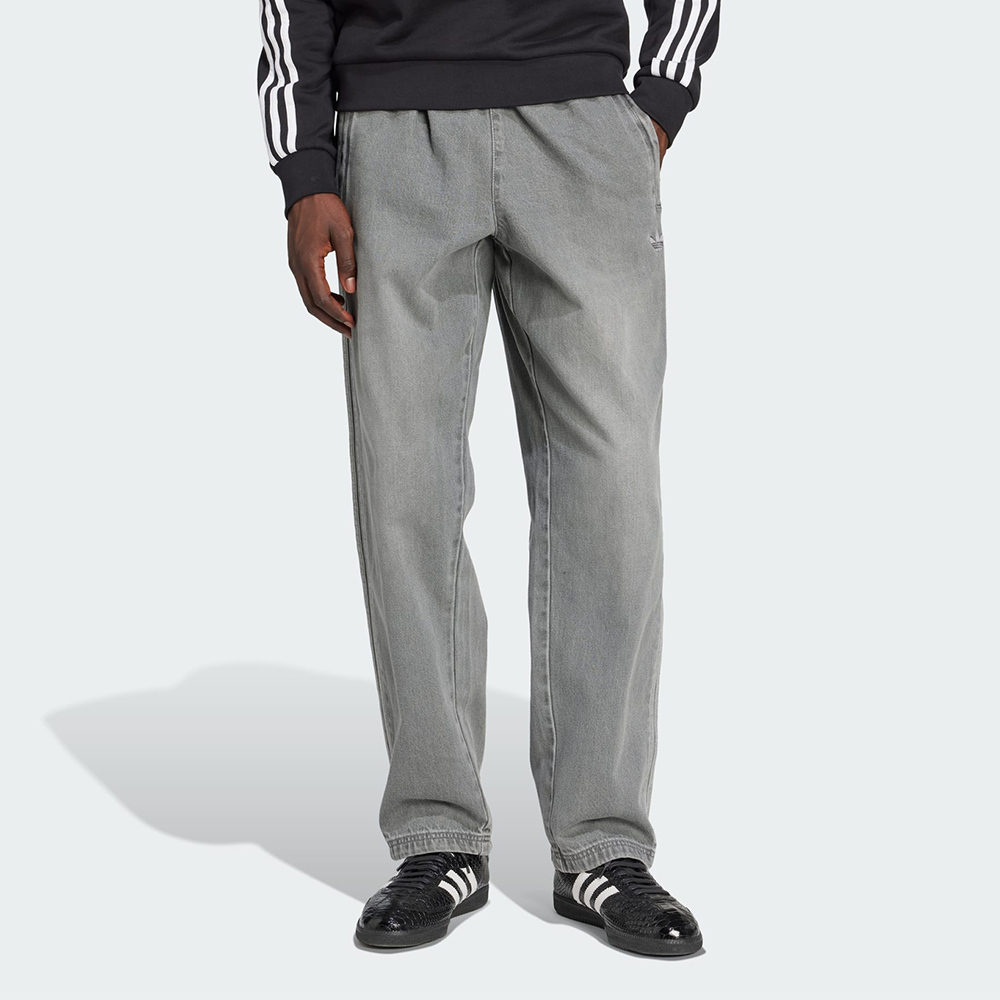 Adidas Denim Tp 男款 灰色 寬鬆 水洗 刷舊 丹寧 休閒 運動 長褲 JW5920