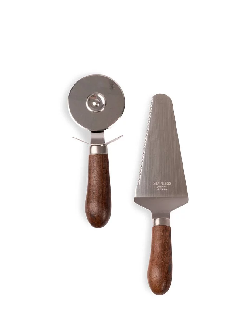 Astrid 披薩切刀組,實心雞翅木圓弧手把設計,適用披薩或各種甜點派
