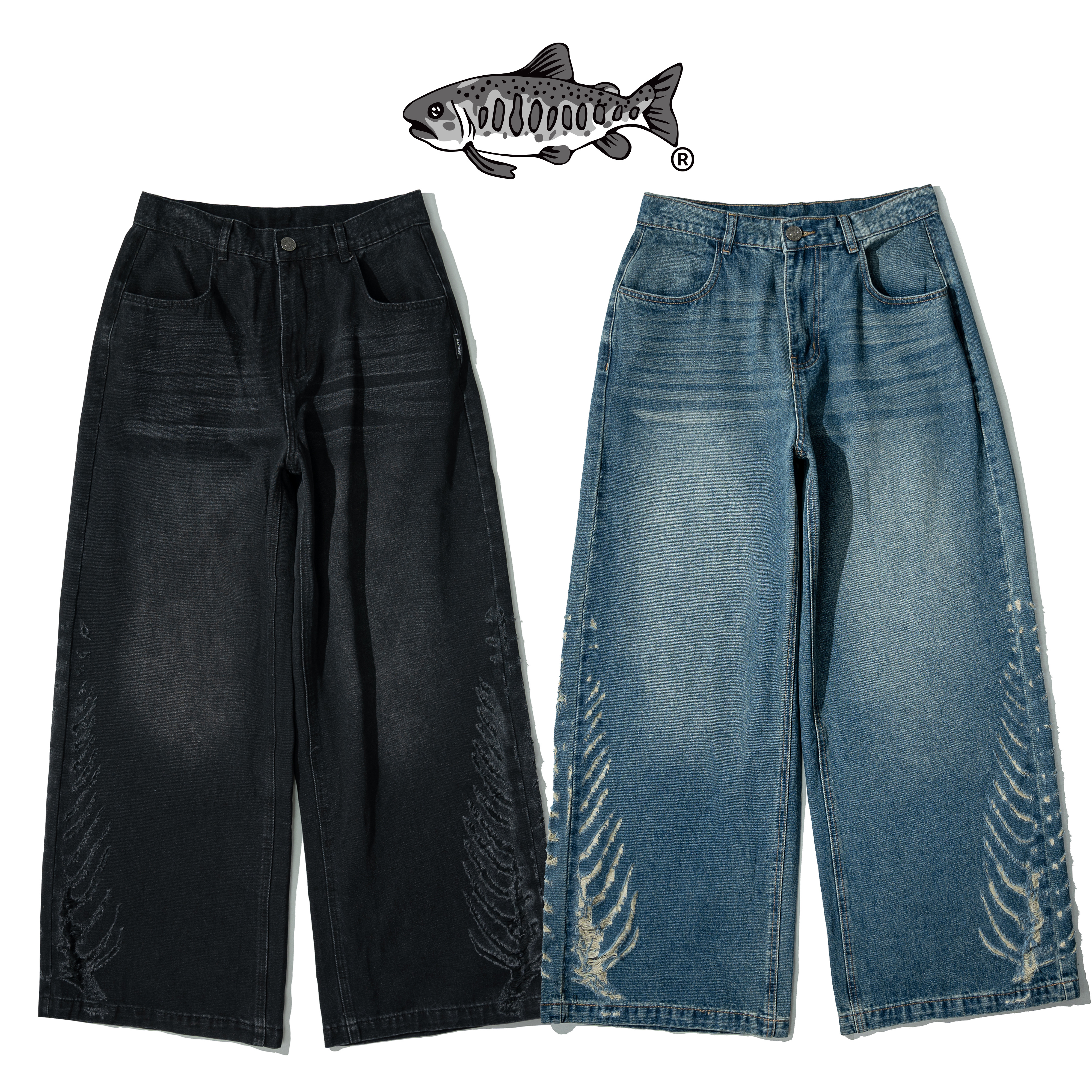 AGILITY Bones Distressed Denim Jeans 魚骨破壞 牛仔長褲 [LDB-1]