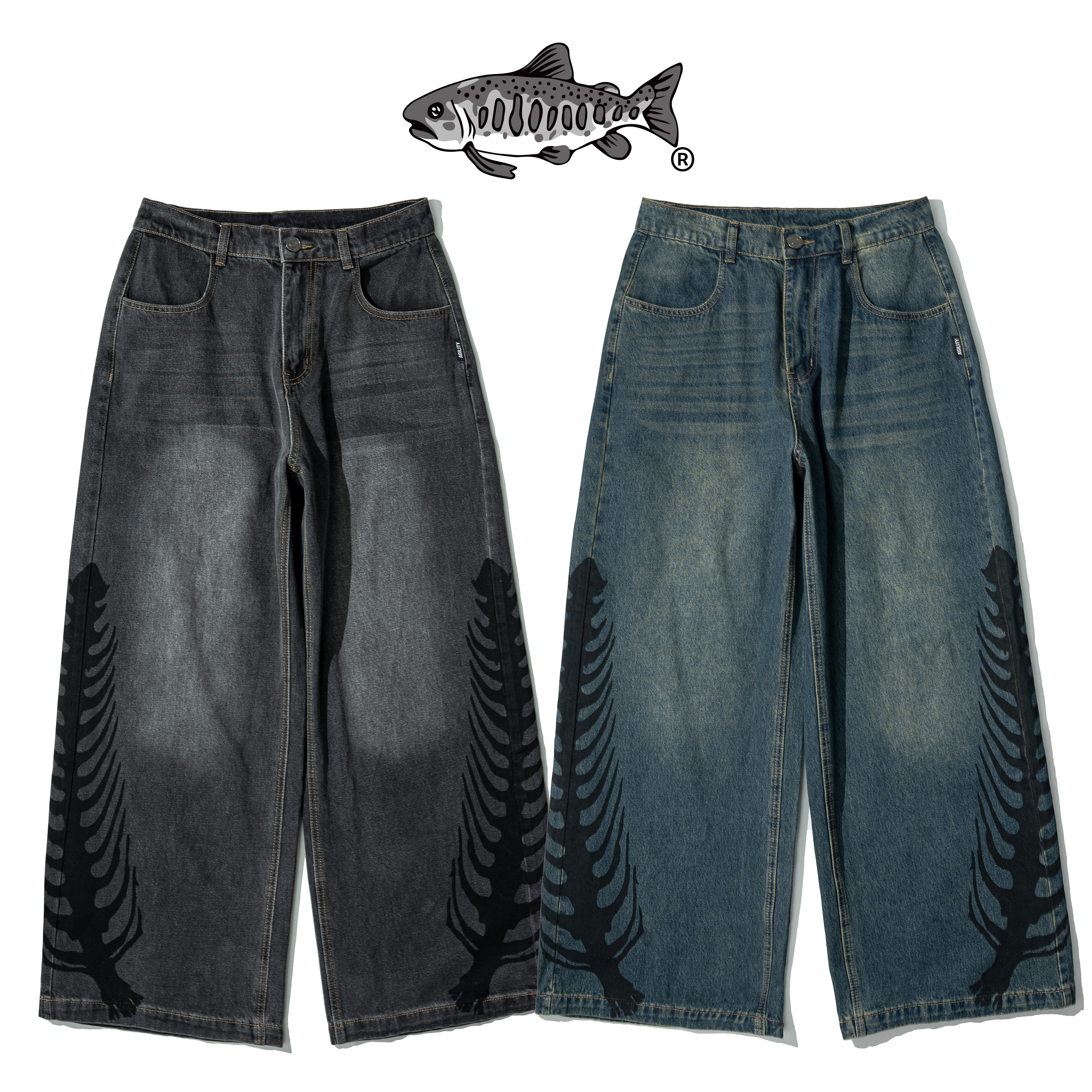 AGILITY Bones Print Denim Jeans 魚骨轉印 牛仔長褲 [LDB-2]